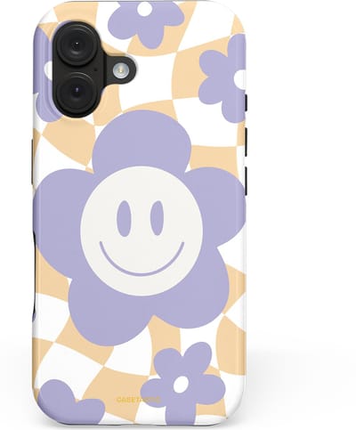 Casetastic hoesje geschikt voor Apple iPhone 16 - MagSafe - Dubbellaagse bescherming - Madeliefjes magie - Fashion Case - Lila Wit Zand Lichtgrijs