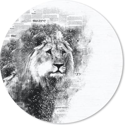 Muismat rond 20x20 cm - Mousepad Leeuw - Krant - Zwart - Wit - Ronde muismatten