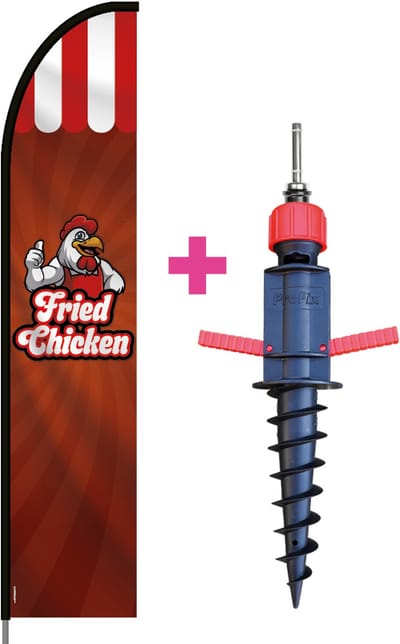 Beachflag - Fried Chicken - Vlag + Grondboor + Rotator + Hengelsysteem + Draagtas - Actievlag.nl