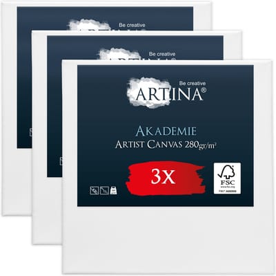 Artina Akademie – Set van 3 Schilderdoeken Canvas 20x20 cm – Spieraam van FSC® Hout – Wit Canvas 100% Katoen – 280 g/m133