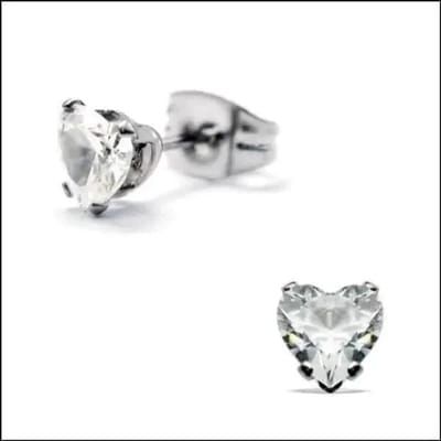 Aramat Jewels | Oorbellen | Stalen Hartjes Oorstekers Zirkonia – Diverse Kleuren & Maten 316L RVS | Zilverkleur / 5 mm / Transparant | | | Staal | Kinderen, Volwassenen | Verkleurd niet