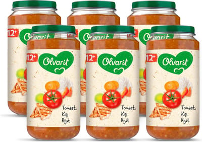 Olvarit Babymaaltijd 12+ Maanden – Tomaat Kip Rijst – 6 x 250g
