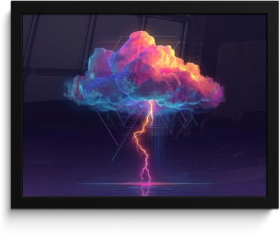 Poster in lijst - Fotolijst 40x30 cm - Posters - Donderwolk - Bliksemschicht - Licht - Blauw - Posterlijst zwart - Decoratie - Wanddecoratie woonkamer - Muurdecoratie slaapkamer