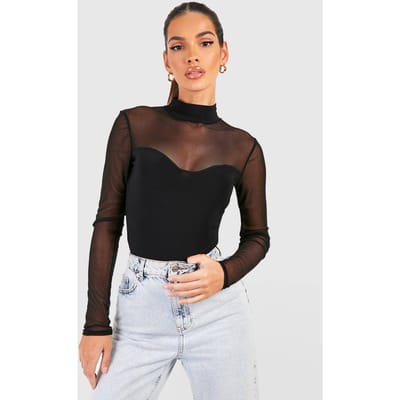 boohoo Dames Mesh Bralet Bodysuit | Zwart | Maat: 40