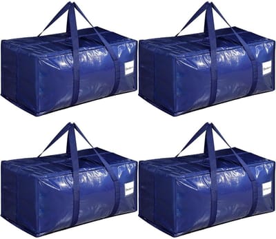 GELLDG Verhuistassen - Boodschappentassen - Opbergtassen - Stevige verhuisdozen - Verhuisdozen - Groot formaat met ritsen en handvatten - Opvouwbare opbergdozen - Geschikt voor verhuizen, kamperen, beddengoed en kledingopslag - Blauw - 4 stuks