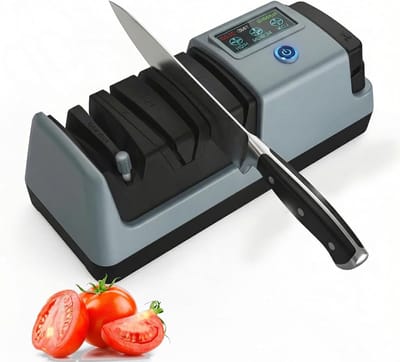 Elektrische messenslijper met LCD-display, 3 instelbare snelheden en magneet voor snijresten, ideaal voor rechte en gekartelde messen, keramische messen en meer