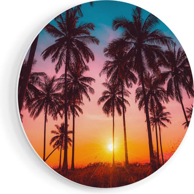 Artaza Forex Muurcirkel Palmbomen op het Strand bij Zonsondergang - 90x90 cm - Groot - Wandcirkel - Rond Schilderij - Muurdecoratie Cirkel
