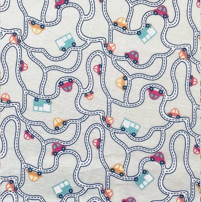 BINK Bedding Stof 100% katoen per meter - Traffic Grey - auto's - grijsblauw - lichtgrijs - rood - geel - aqua