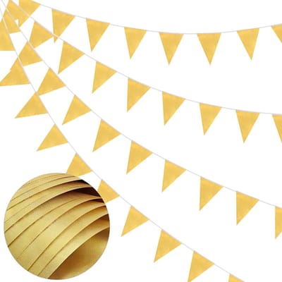Gouden Stoffen Vlaggenlijn van 20 Meter met 52 Waterdichte Driekhoekige Vlaggen voor Feestjes, Bruiloften en Tuindecoratie