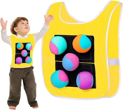 Vest met ballen - Werpspel set - Buitenspelletjes kinderen - Zelfklevend doel - 1 vest 5 ballen - Geel