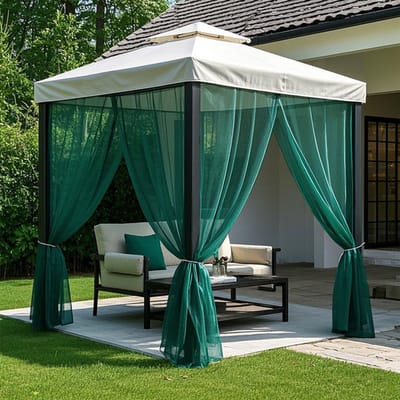 Qelus Buitengordijn Horrengaas – Outdoor Gordijnen voor Gordijnroede - Gordijnen Kant en Klaar - Ventilerend Muggennet voor Terras, Tuin of Balkon - B 160 x H 213cm (Groen)