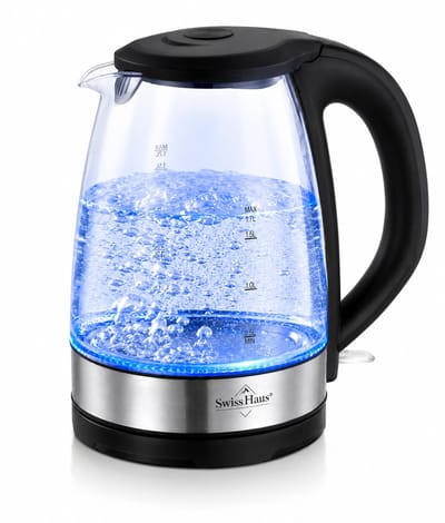 Swiss Haus® GWK2217 Waterkoker – 1,7L – 1500W – Glazen Waterkoker met Blauw LED Licht – RVS – Zermatt Glacier Collection