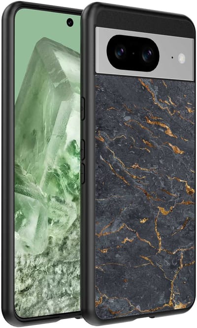 Geschikt voor Google Pixel 8 Telefoonhoesje met Grijs Goud Marmer Opdruk - TPU Backcover Case Grey Gold Marble Design - Zwart - Smartphonica geschikt voor Google Pixel 8