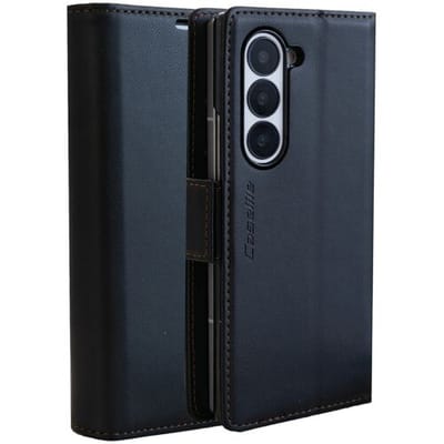 ShieldCase leren bookcase geschikt voor Samsung Galaxy Z Fold 6 hoesje - leren telefoonhoesje met ruimte voor pasjes & briefgeld - Voor- en achterzijde telefoon beschermd - Telefoonhoesje met pasjeshouder (zwart)