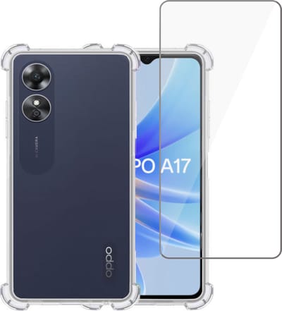 Hoesje geschikt voor Oppo A17 + Screenprotector – Tempered Glass - Extreme Shock Case Transparant