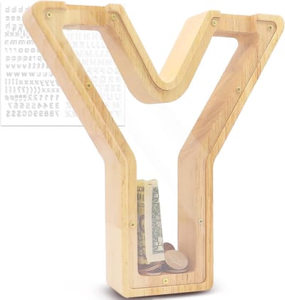 Solidchoice - Transparante Houten Spaarpot A-Z Voor Kinderen