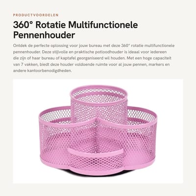 Dailygoods- Pennenhouder 360° Rotatie - Roterende Potloodhouder - Hoge Capaciteit - Antislip Rubberen Mat - Metaal - 7 Vakken - 18x10.5cm - Bureauorganizer