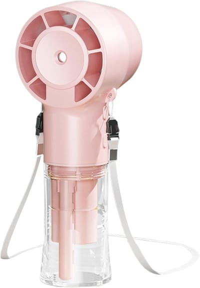 Draagbare Handventilator – Persoonlijke Nekwindmolen – Vernevelingsventilator – Oplaadbare Mistventilator Herbruikbare Luchtkoeler voor Dagelijks Gebruik en Onderweg– 1200mah - Roze