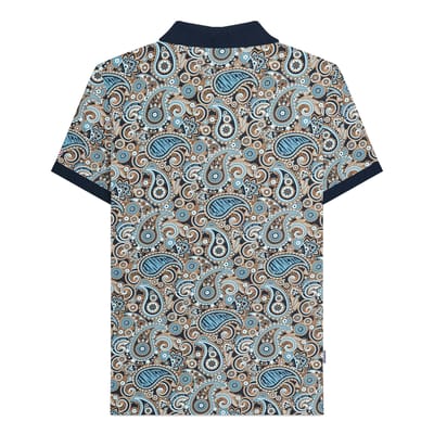 Lambretta Heren SS25 Paisley Gebrand Big & Tall Poloshirt (Marine/rookblauw)