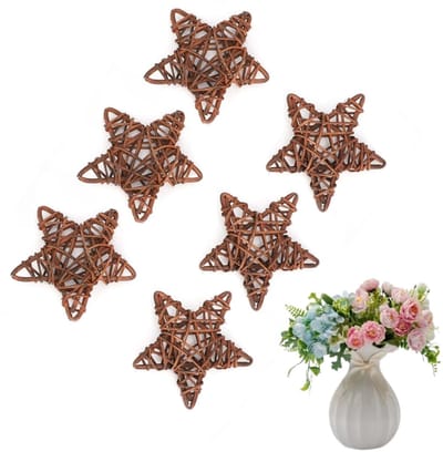 Dailygoods- Rotan Sterren 6 Stuks - Handgemaakte Decoratie Ballen - Vaasvullers - Lichtgewicht - Retro Stijl - Diameter 8,5 cm - Decoratieballen