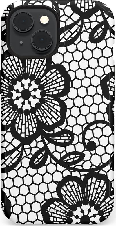 Casetastic Hoesje Geschikt voor Apple iPhone 15 Magsafe - Stijlvolle Beschermende Duo-layer Case - Zwart Bloemenpatroon