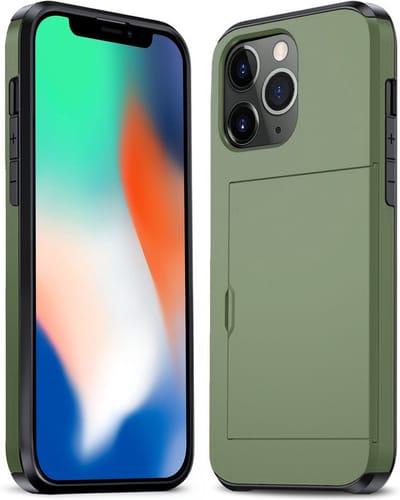 Hoesje Geschikt voor iPhone 11 Pro Hoesje Pasjeshouder Shockproof Hard Case - Hoesje Geschikt voor iPhone 11 Pro Hoes Met Kaarthouder - Donkergroen