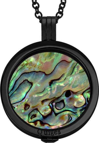 Quiges - Munthouder met Ketting en Munt 33mm Schelp Multi Groen - RVS Zwart - ERHS1023