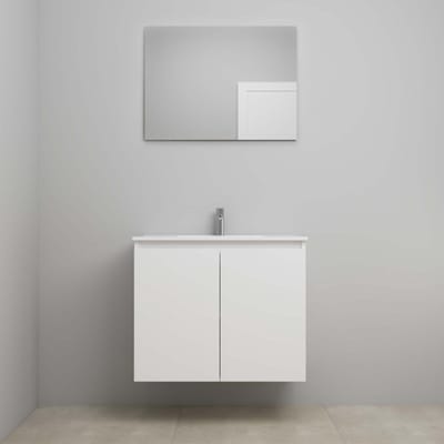 On-Line Badkamermeubelset - 80 cm - Bouwpakket - Greeploos 2 Deuren - Porseleinen Wastafel - 1 Kraangat - Spiegel - Hoogglans Wit