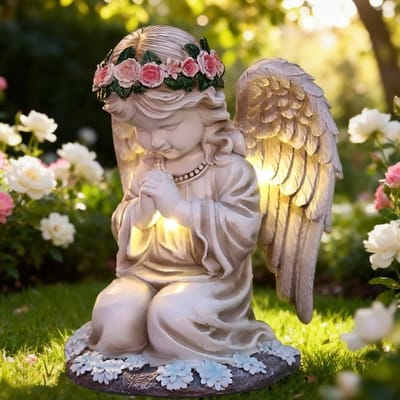 Omgoods - Weerbestendige Engel Tuinfiguur met Zonne lamp