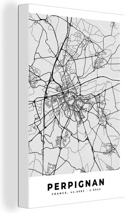 Canvas Schilderij Plattegrond - Perpignan - Stadskaart - Kaart - Frankrijk - 20x30 cm - Wanddecoratie