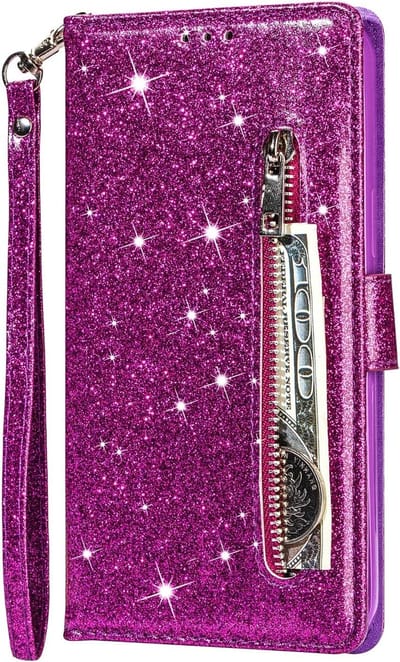 Portemonnee Hoesje - Wallet Case - Rits Sparkly Glitter - Telefoonhoes met Kord Geschikt voor: Samsung Galaxy S20 Plus - Paars