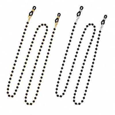 Zwart wit brillenkoord brillenbandje dames en heren – kralen brillen ketting met siliconen lussen en goudkleurige clips – anti verlies brillenkoord voor zonnebril en leesbril – set van 2 brillenkoorden met kralen