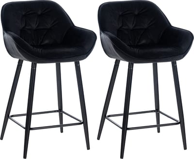 CLP Gibson Set van 2 barkrukken - met rugleuning - met armleuning - zwart Fluweel