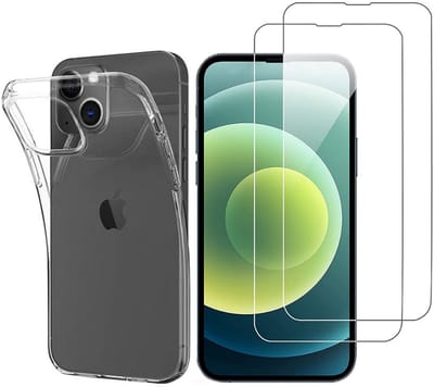 Hoesje Ultraslank geschikt voor iPhone 13 backcover siliconen Transparant en 2 stuks ScreenProtector Gehard Glas