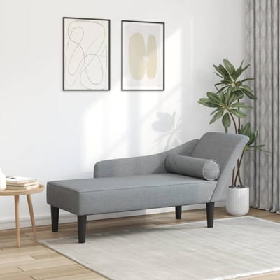 vidaXL - Chaise - longue - met - kussens - stof - lichtgrijs