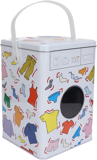 Opslagdoos voor Waspoeder, Schattige Huishoudelijke Organizer voor Sokken, Blikdoos voor de Wasruimte, 22 cm Hoog, Ideaal voor Opberging en Decoratie