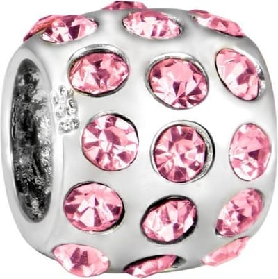Quiges - 925 - Zilveren - Bedels -Sterling zilver - Beads - Zirkonia Roze Kraal Charm - Geschikt – voor - alle bekende merken - Armband Z109