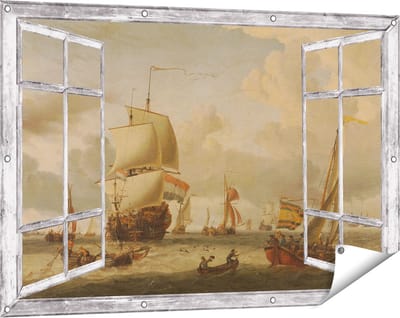 Gards Tuinposter Doorkijk De Rede van Enkhuizen - Abraham Storck - 120x80 cm - Tuindoek - Tuindecoratie - Wanddecoratie buiten - Tuinschilderij