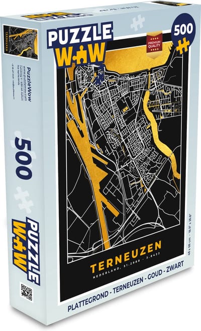 Puzzel Plattegrond - Terneuzen - Goud - Zwart - Legpuzzel - Puzzel 500 stukjes - Stadskaart