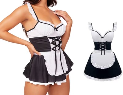 Dames verkleedkleding - sexy schoonmaakster - 3-delig - maid - cleaning - rollenspel - uniform - verkleden - cosplay - carnaval - outfit - kostuum - party - dress up - carnavalskleding - verkleedkleren - volwassenen - verkleedkledij - verkleedfeest