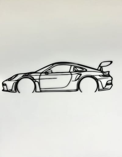 Porsche wanddecoratie - Auto muurdecoratie - 80x22 cm - Zwart - Wanddecoratie woonkamer - Mancave - Porsche - Mancave decoratie - Wand decoratie - Wanddecoratie - Hout - Muurdecoratie - Porsche 911 kunst - Porsche 911 GT3 RS