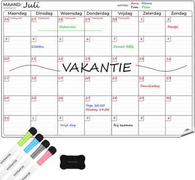 Systemyze Maandplanner Whiteboard – Magnetisch Planbord – Magnetische Weekplanner – Inclusief Markers & Wisser – A3 Formaat