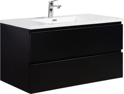 Badplaats Badkamermeubel Set Angela 100 cm – Mat Zwart – Badmeubel met Wastafel
