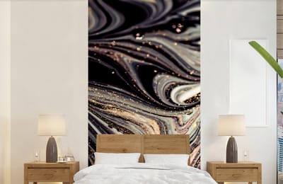Behang - Fotobehang Marmerlook - Zwart - Goud - Wit - Glitter - Marmer - Breedte 120 cm x hoogte 240 cm