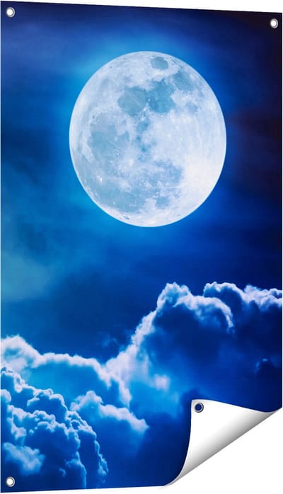 Gards Tuinposter Volle Maan bij Wolken - 60x90 cm - Tuindoek - Tuindecoratie - Wanddecoratie buiten - Tuinschilderij