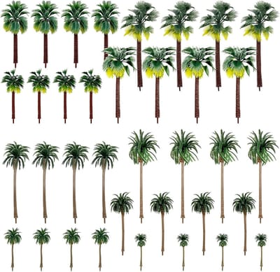 36 Stuks Miniatuur Palmbomen voor Modelbouw, DIY Landschapsdecoratie en Tuinontwerp, Kunststof Kokosnoot Palmen