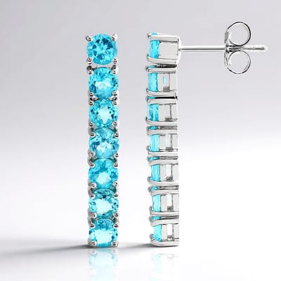 Cavill - Zilveren Oorbellen met Blauwe Apatiet 2 856 ct - 925 Sterling Zilver Gerhodineerd - Elegant 28 mm - Ronde Geslepen Edelstenen - Madagaskar
