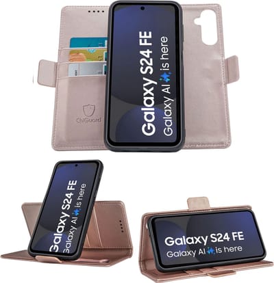 Geschikt voor Samsung Galaxy S24 FE - Book Case Hoesje - Uitneembaar Hoesje - Magnetische Sluiting - Portemonnee Rose