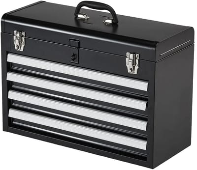 Allero Gereedschapskoffer - Gereedschapskist - Zilver - 18,7 x 44,7 cm - Metalen Kist - 4 Laden - Multifunctioneel - Opbergkoffer