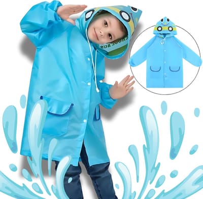 BoefieBoef Blije Bus Regenjas Regenponcho Peuter & Kleuter 2-6 Jaar (maat 120) – Waterdichte Kinderregenjas met Capuchon – Lichtgewicht jas Regenpak Fietsen Buiten Spelen – Regen - Knutseljas - jas - cadeau jongens en meisjes - blauw car rain